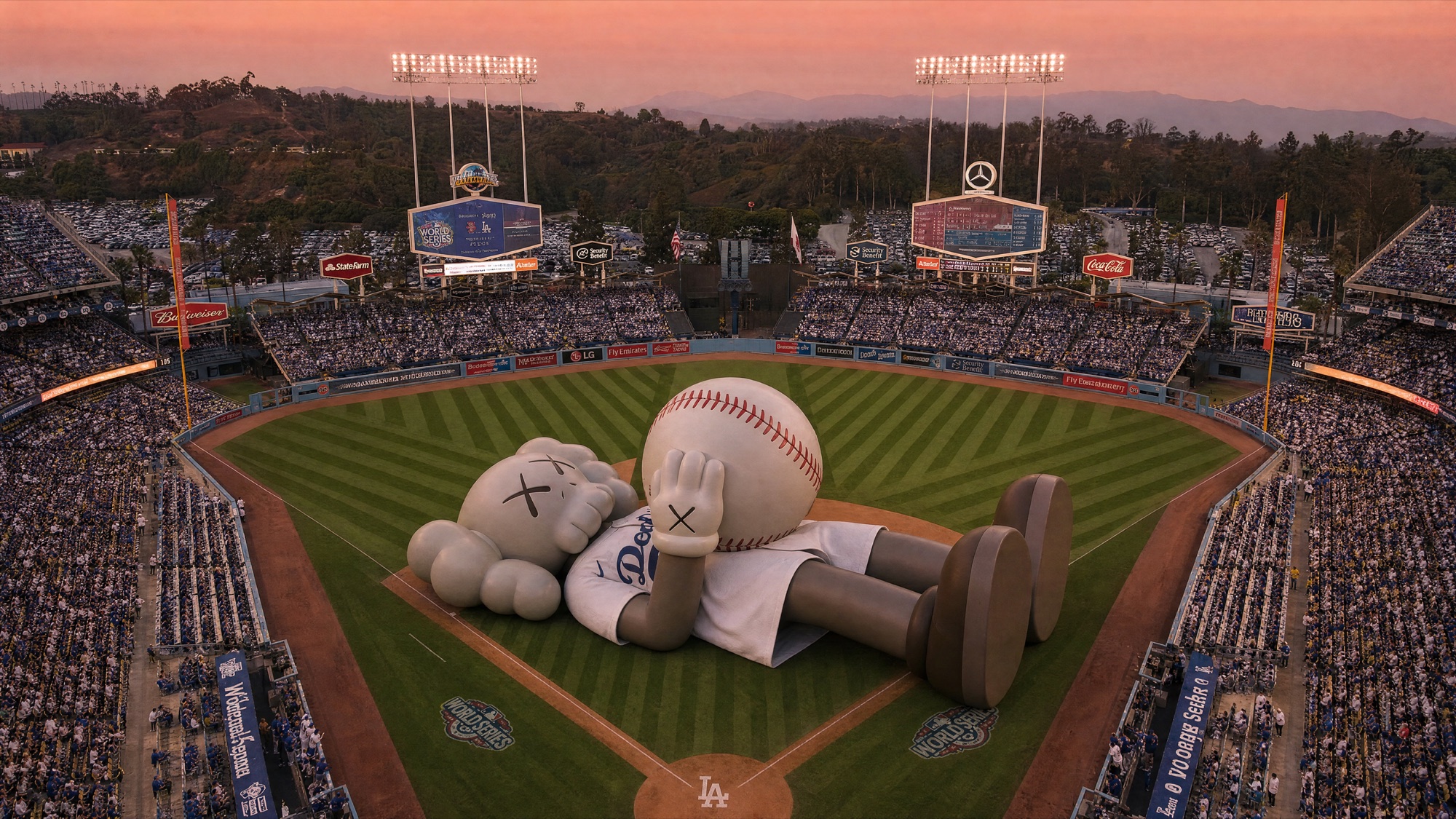 KAWS figure in Dodger Stadium
